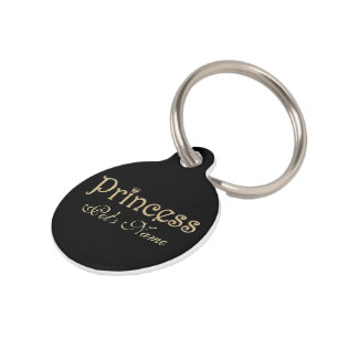 Pet Princess Black en Gold Personalized Huisdierpenning