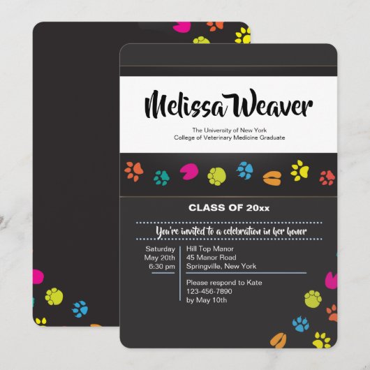 Pet Prints Veterinary School Afstuderen Kaart (Voorkant / Achterkant)