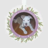 Pet Puppy Dog Eerste Kerstmis 2 Foto's Greenery Ornament (achterkant)