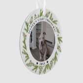 Pet Puppy Dog Eerste Kerstmis 2 Foto's Greenery Ornament (voorkant)