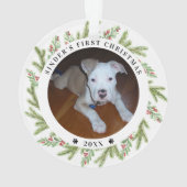 Pet Puppy Dog Eerste Kerstmis 2 Foto's Greenery Ornament (achterkant)