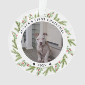 Pet Puppy Dog Eerste Kerstmis 2 Foto's Greenery Ornament (voorkant)