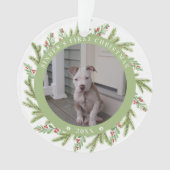 Pet Puppy Dog Eerste Kerstmis 2 Foto's Greenery Ornament (voorkant)