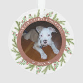 Pet Puppy Dog Eerste Kerstmis 2 Foto's Greenery Ornament (achterkant)