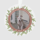 Pet Puppy Dog Eerste Kerstmis 2 Foto's Greenery Ornament (voorkant)