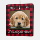 Pet Puppy Hond Foto Rode Buffel Plaid Kerstmis Keramisch Ornament (Links)