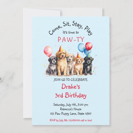 Pet Puppy Hond Verjaardag Pawty Kaart (Voorkant)