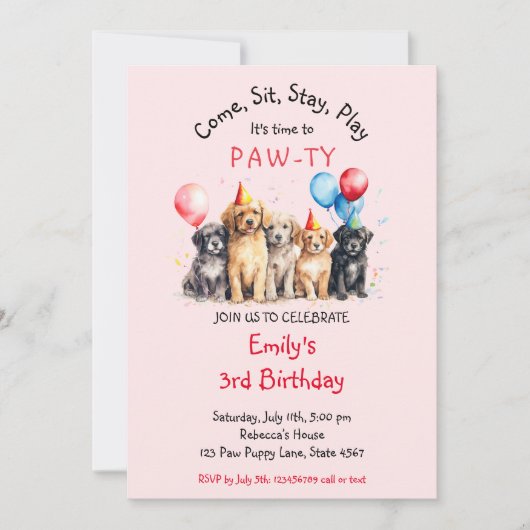 Pet Puppy Hond Verjaardag Pawty Kaart (Voorkant)