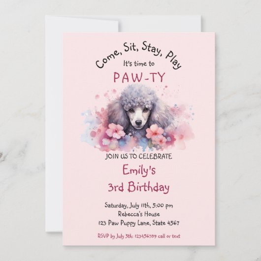 Pet Puppy Poedel Hond Verjaardagspleister Kaart (Voorkant)