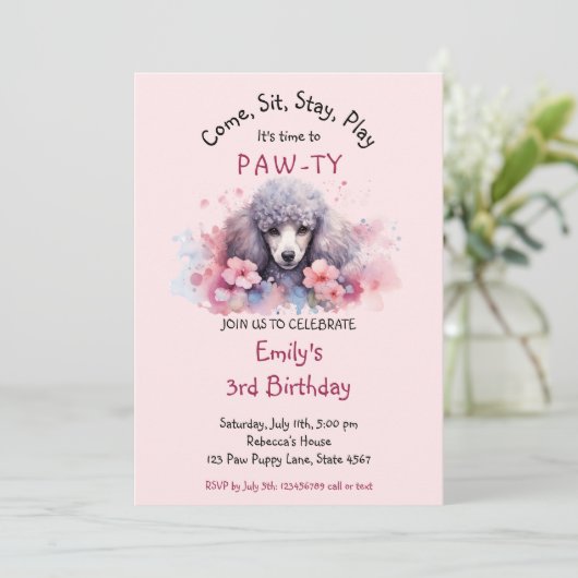 Pet Puppy Poedel Hond Verjaardagspleister Kaart (Staand voorkant)