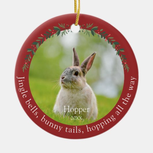 Pet Rabbit Bunny Foto Kerstmis Keramisch Ornament (Voorkant)