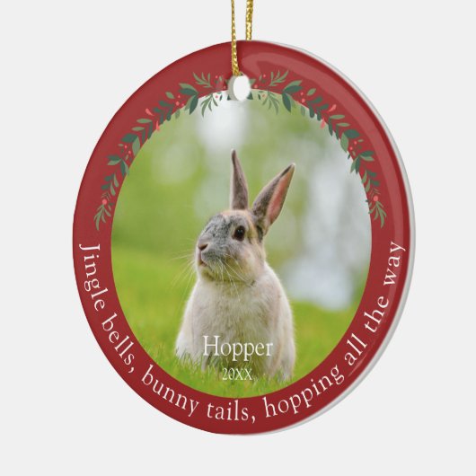 Pet Rabbit Bunny Foto Kerstmis Keramisch Ornament (Links)
