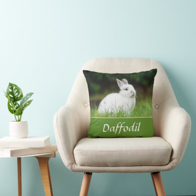 Pet Rabbit Custom Foto en Naam Keepsake Kussen (Stoel)