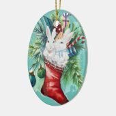 Pet Rabbit Fotonaam Bunny Stocking Xmas Keramisch Ornament (Links)