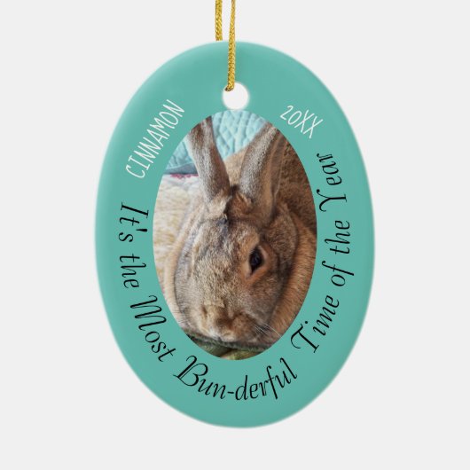Pet Rabbit Fotonaam Bunny Stocking Xmas Keramisch Ornament (Achterkant)