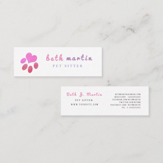 Pet-ritssluiter Mini Visitekaartje (Voorkant / Achterkant)