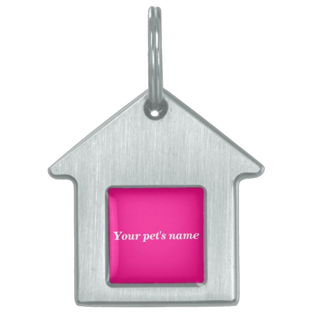 Pet’s Name With Pink Background on House Shaped Huisdieren Naamplaatje (Voorkant)