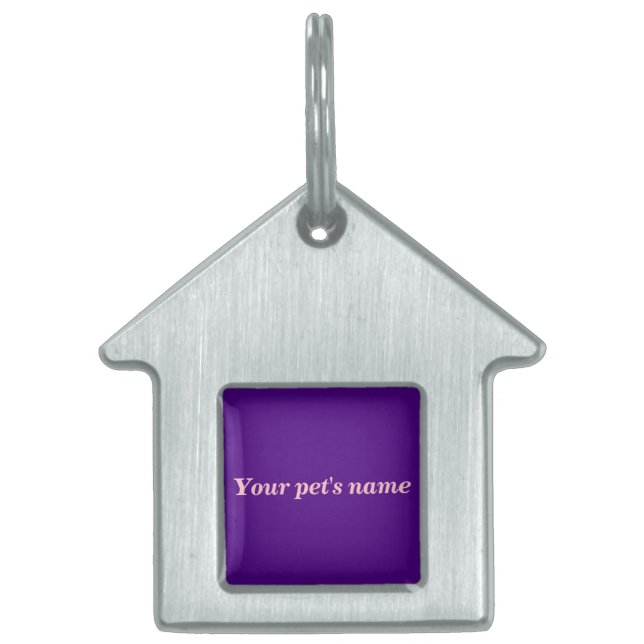 Pet’s Name With Purple Background on House Shaped Huisdieren Naamplaatje (Voorkant)
