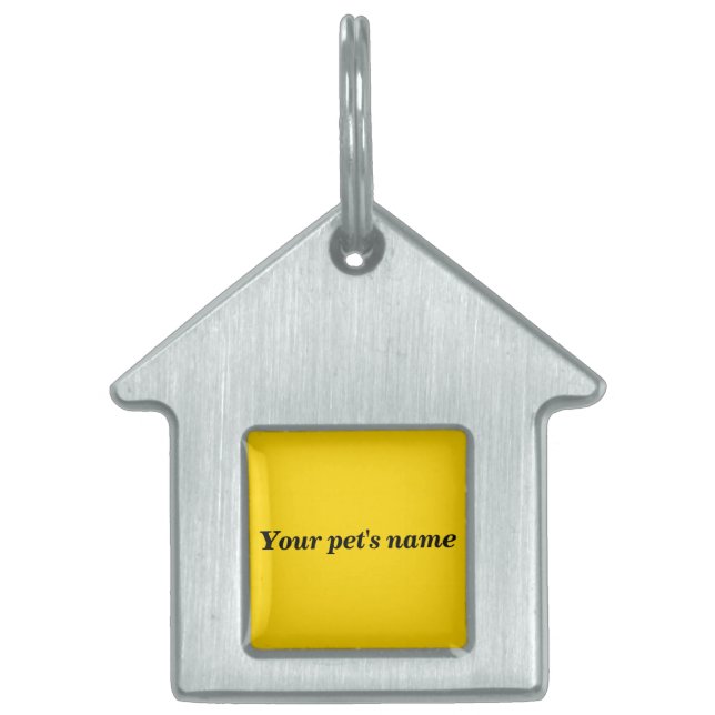 Pet’s Name With Yellow Background on House Shaped Huisdieren Naamplaatje (Voorkant)