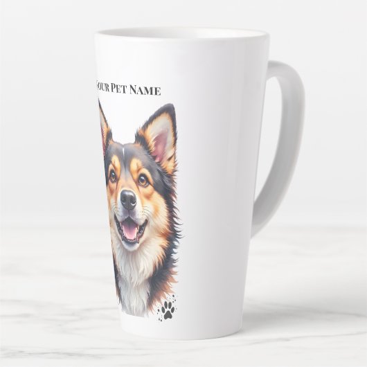 Pet’s Simple Modern Name & Photo Custom Design Latte Mok (Rechterhoek)