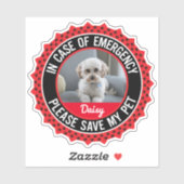 Pet Safety Alert Custom-Cut Vinyl Sticker (Vel)