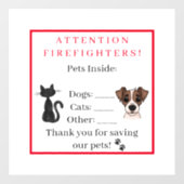 Pet Safety Alert In Hoesje van Emergency Dog Cat Raamsticker (Vel)