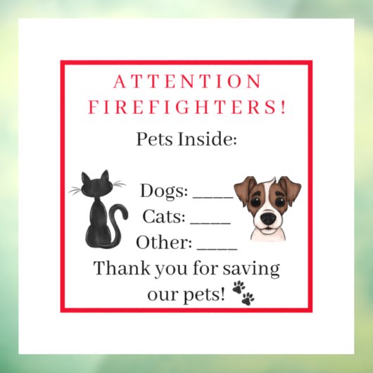 Pet Safety Alert In Hoesje van Emergency Dog Cat Raamsticker (Vel 3)