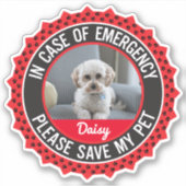 Pet Safety Alert met fotonaam bewerkbare kleuren Sticker (Voorkant)