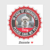 Pet Safety Alert met fotonaam bewerkbare kleuren Sticker (Vel)
