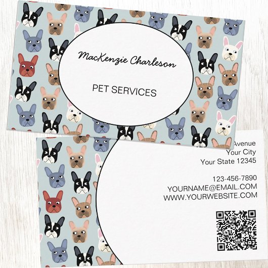 Pet Services Franse Bulldog QR-code Visitekaartje