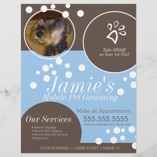 Pet Services Grooming Dog Bubbles Photo Flyer (Voorkant)