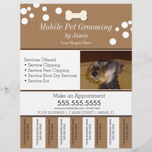 Pet Services Grooming Dog Tear Off Strips Flyer (Voorkant)
