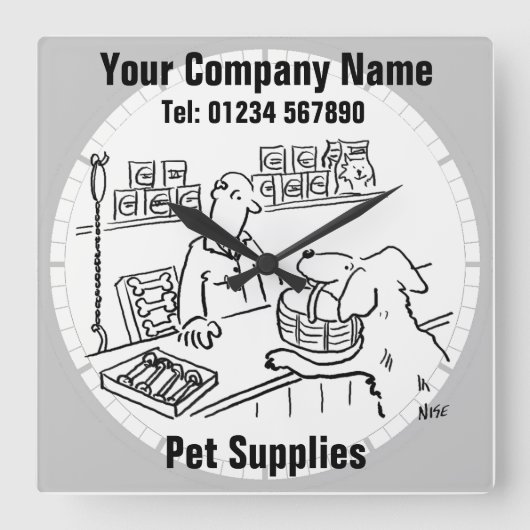 Pet Shop & Pet Supply Cartoon Clock Vierkante Klok (Voorkant)