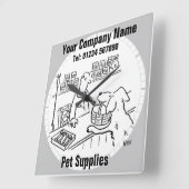 Pet Shop & Pet Supply Cartoon Clock Vierkante Klok (Hoek)