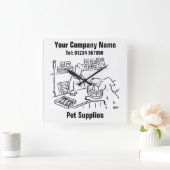 Pet Shop & Pet Supply Cartoon Clock Vierkante Klok (Huis)