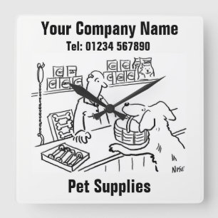 Pet Shop & Pet Supply Cartoon Clock Vierkante Klok