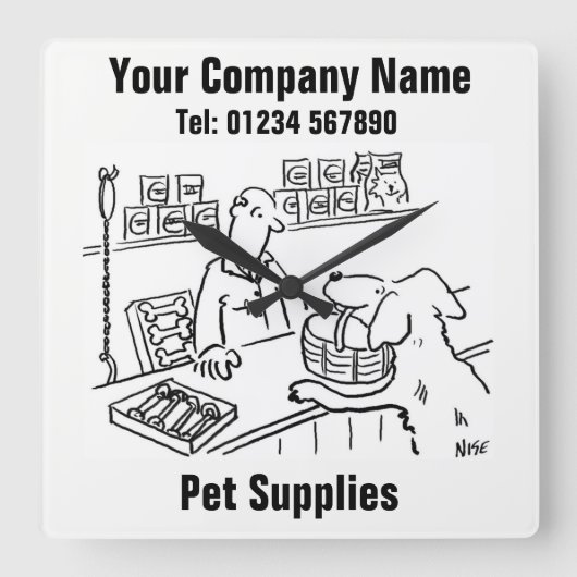 Pet Shop & Pet Supply Cartoon Clock Vierkante Klok (Voorkant)