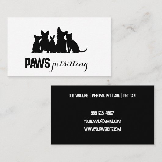 Pet Silhouette Petsitting Visitekaartje (Voorkant / Achterkant)