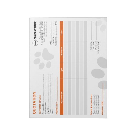 Pet Sitter Aangepaste offerte Notitieblok (Linkerzijde)