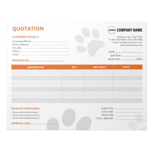 Pet Sitter Aangepaste offerte Notitieblok (Voorkant)