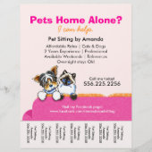 Pet Sitter Ad Yorkie Cat Couch Pink Flyer (Voorkant)