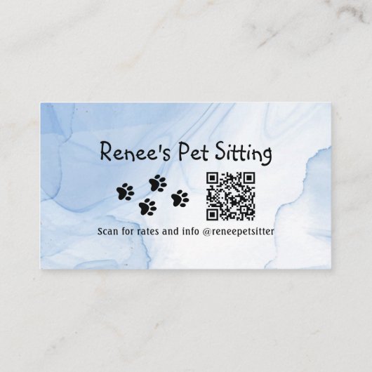 Pet Sitter Blauwe Waterverf QR Code Visitekaartje (Achterkant)