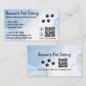 Pet Sitter Blauwe Waterverf QR Code Visitekaartje (Voorkant / Achterkant)