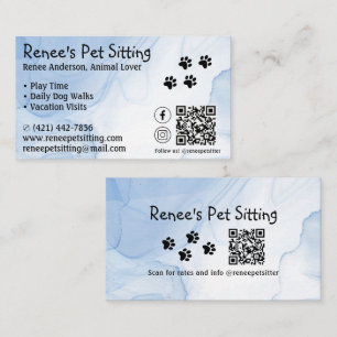 Pet Sitter Blauwe Waterverf QR Code Visitekaartje