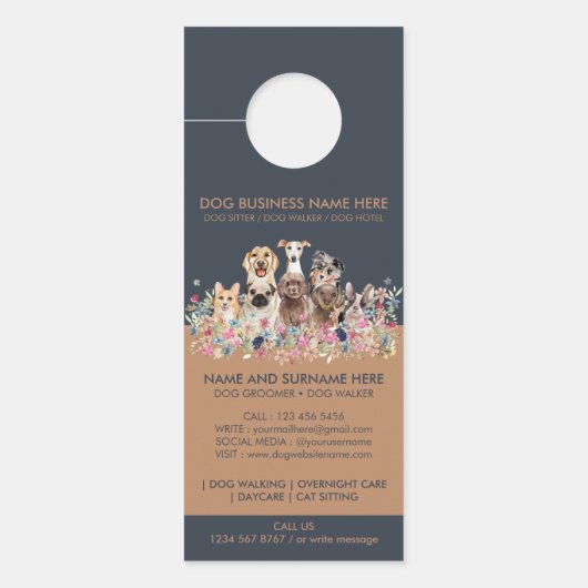 Pet Sitter Botanical Flowers Rustic Boutique Dogs Deurhanger (Voorkant)