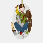 Pet Sitter Cartoon Keramisch Ornament (Rechts)