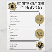 Pet Sitter Cheat Sheet Paper Sheet (Voorkant)