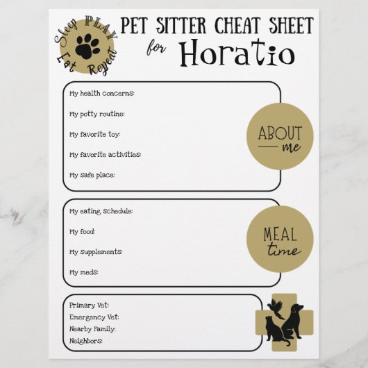 Pet Sitter Cheat Sheet Paper Sheet (Voorkant)