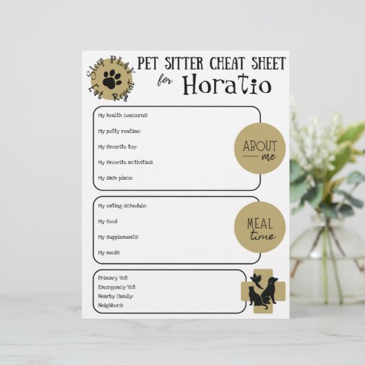 Pet Sitter Cheat Sheet Paper Sheet (Staand voorkant)