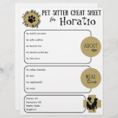 Pet Sitter Cheat Sheet Paper Sheet (Voorkant / Achterkant)
